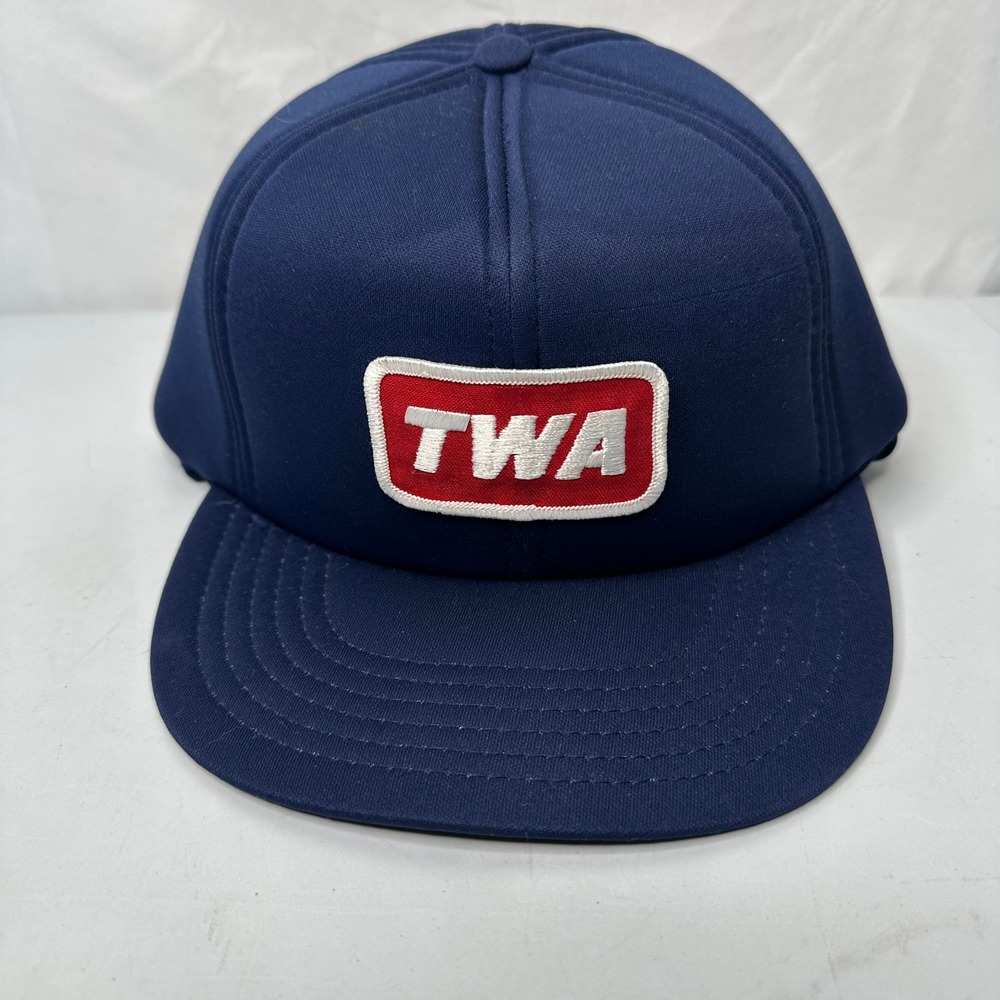 Vintage TWA Trans World Airlines Snapback Hat Navy Blue McDowell Ent Inc Cap